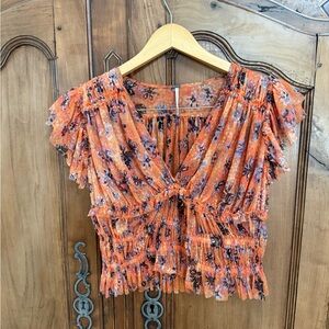 Free People Floral Orange Women's Top